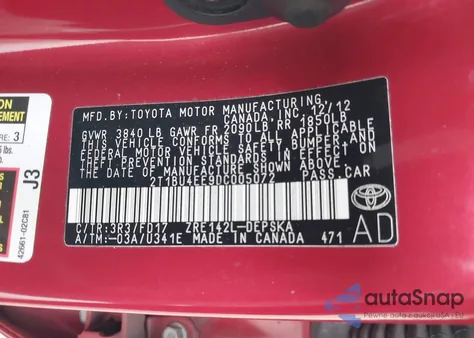 2013 Toyota Corolla S z USA, uszkodzony, nr VIN 2T1BU4EE9DC005072